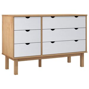 vidaXL Arm&aacute;rio de gavetas OTTA pinho maci&ccedil;o castanho/branco
