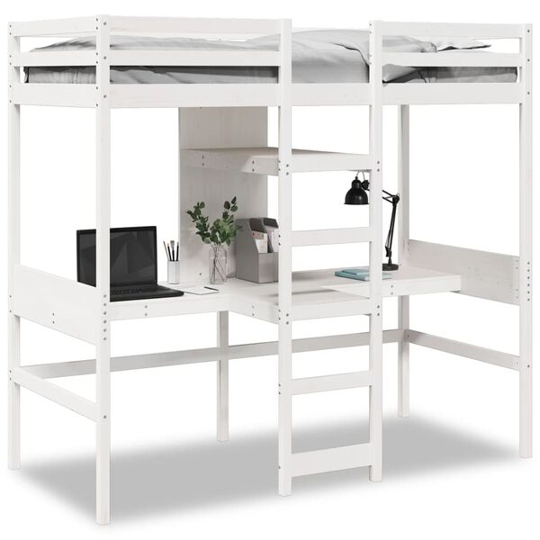 vidaXL Cama alta sem colchão 80x200 cm pinho maciço branco