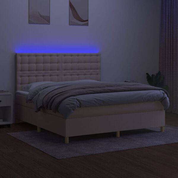 vidaXL Cama box spring c/ colch&atilde;o e LED 180x200 cm tecido cor creme