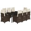 vidaXL 9 pcs conjunto jantar p/ jardim c/ almofad&otilde;es vime PE castanho