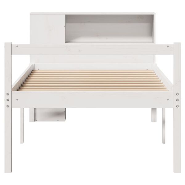 vidaXL Cama com estante sem colch&atilde;o 75x190 cm pinho maci&ccedil;o branco