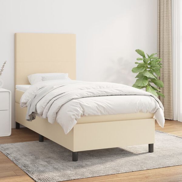 vidaXL Cama com molas/colch&atilde;o 100x200 cm tecido cor creme