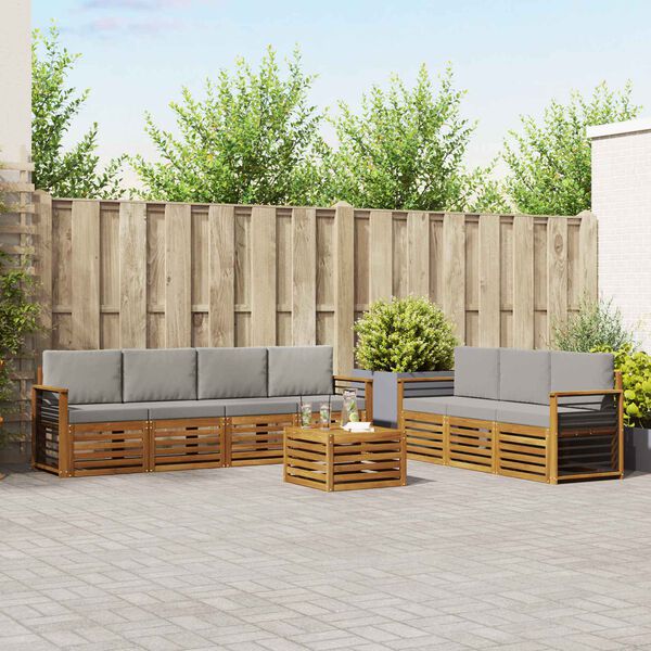 vidaXL Conjuntos de sof&aacute;s com almofada 8 pcs Cinza Natural e Claro