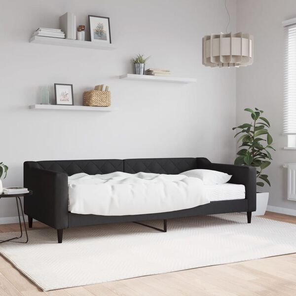 vidaXL Sof&aacute;-cama com colch&atilde;o 90x200 cm tecido preto