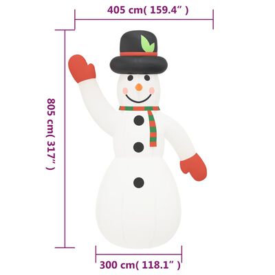 vidaXL Boneco de neve insuflável com luzes LED 805 cm