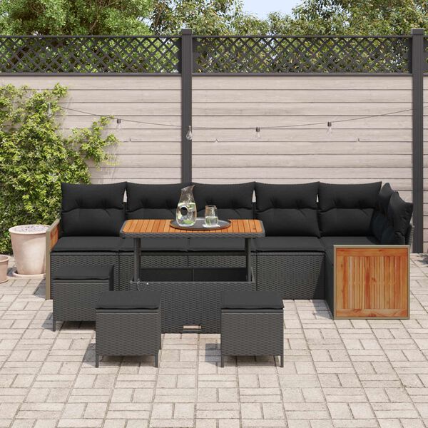 vidaXL Conjunto de Sof&aacute; de Jardim com almofada 12 pcs Preto vime PE