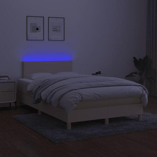 vidaXL Cama box spring c/ colch&atilde;o e LED 120x190 cm tecido cor creme