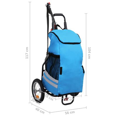 vidaXL Reboque para bicicleta com saco de compras azul/preto