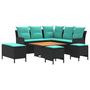 vidaXL Conjuntos de m&oacute;veis 7 unid. Preto e Turquesa Rattan de PE