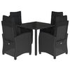 vidaXL 5 pcs conjunto de jantar p/ jardim c/ almofad&otilde;es vime PE preto