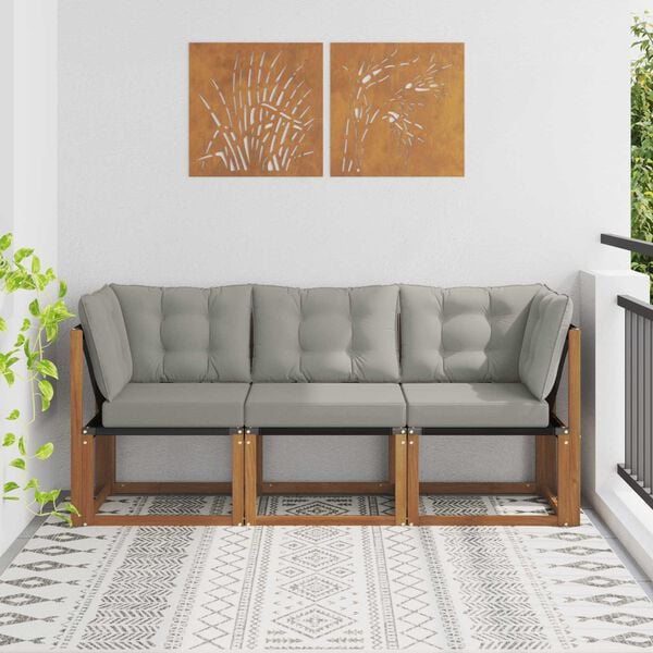 vidaXL Sof&aacute; M&eacute;dio e de Canto para Exterior com almofada 3 Pe&ccedil;a Natural