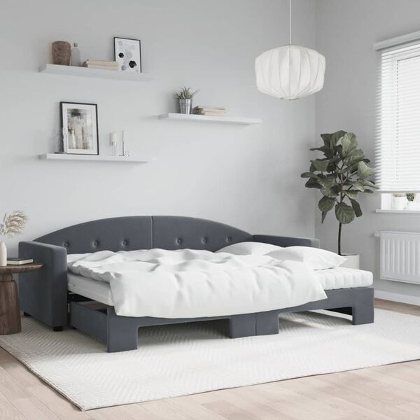 vidaXL Sofá-cama c/ gavetão e colchões 80x200cm veludo cinzento-escuro