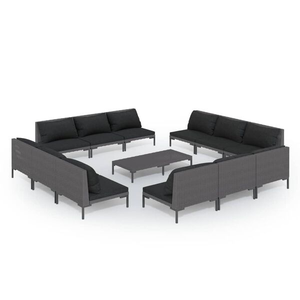 vidaXL 13 pcs conj. lounge jardim c/ almofad&otilde;es vime PE cinza escuro