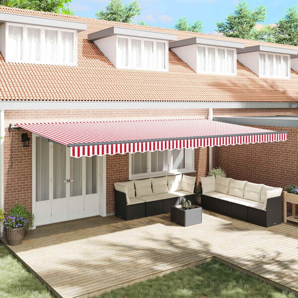 vidaXL Toldo Retr&aacute;til Vermelho e Branco 600 &times; 300 cm Tecido e Alum&iacute;nio