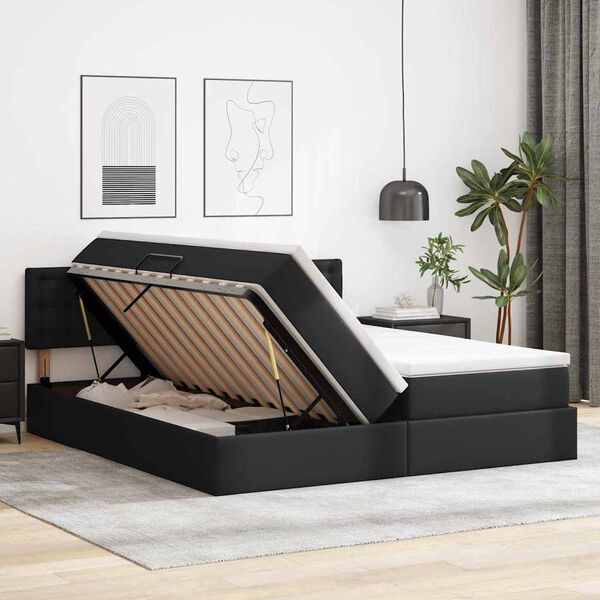 vidaXL Cama com Armazenamento Preto 180 x 200 cm Couro Sint&eacute;tico