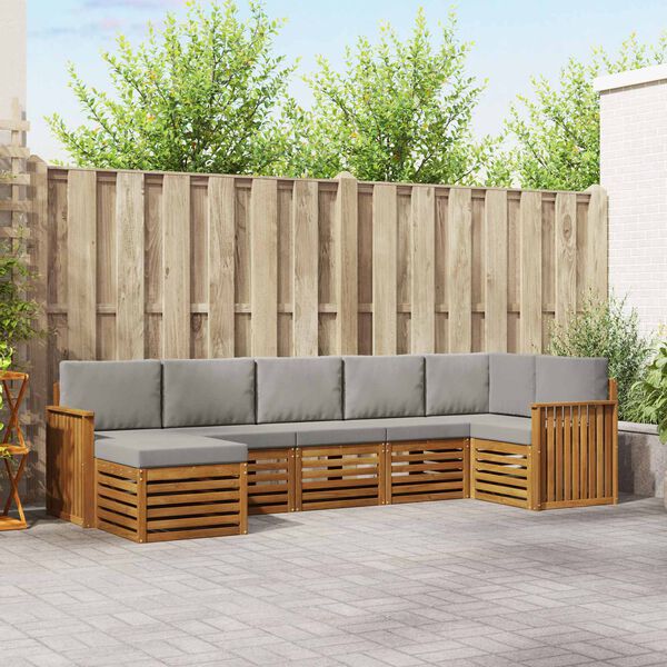 vidaXL Conjunto de Sof&aacute; Sectional 7 pcs Cinza Natural e Claro