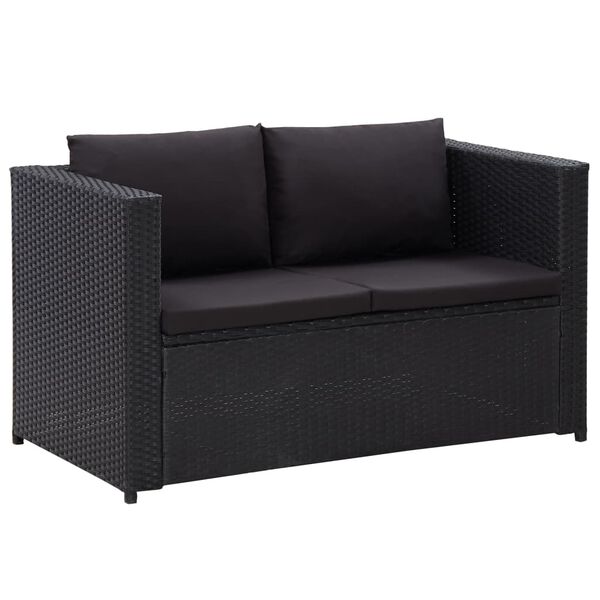 vidaXL 3 pcs conjunto lounge de jardim c/ almofad&otilde;es vime PE preto