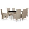 vidaXL 7 pcs conjunto jantar exterior com almofad&otilde;es vime PE bege