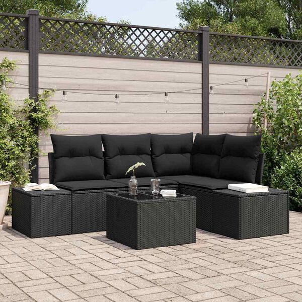 vidaXL Conjunto de Sof&aacute; de Jardim 5 pcs Preto vime PE