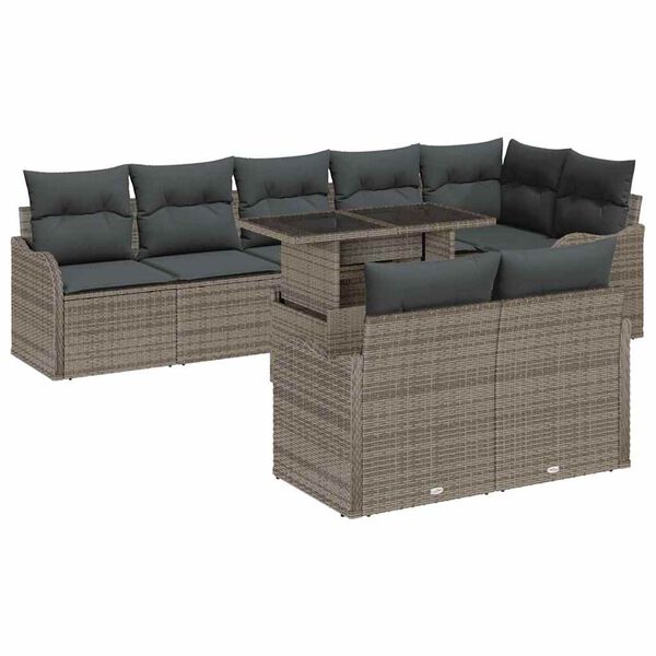 vidaXL Conjunto de lounge com almofada 9 pcs Cinzeto Rattan Sintético
