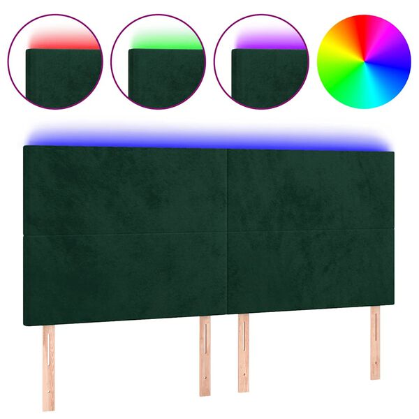 vidaXL Cabeceira de cama c/ LED veludo 160x5x118/128 cm verde-escuro