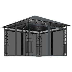 vidaXL Gazebo c/ mosquiteiro e cord&otilde;es luzes LED 3x3x2,73m antracite