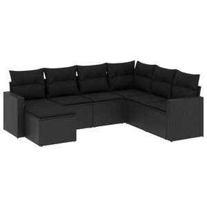 vidaXL 7 pcs conjunto de sof&aacute;s p/ jardim c/ almofad&otilde;es vime PE preto