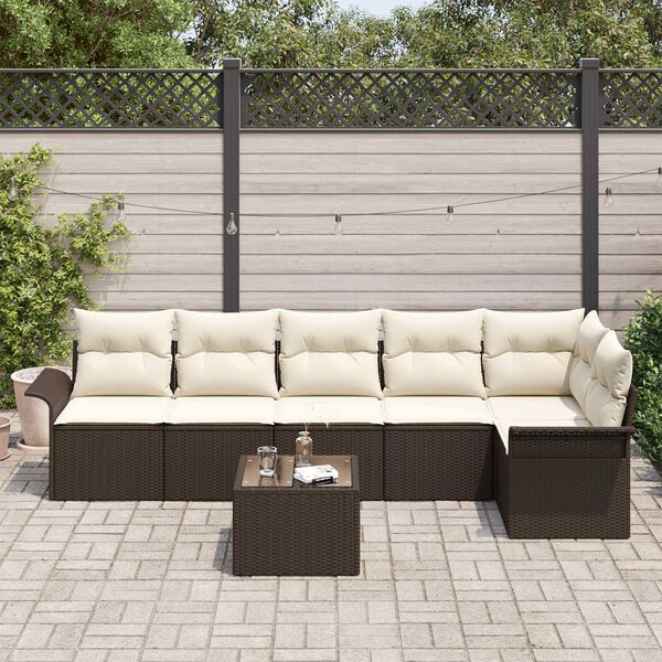 vidaXL Conjunto de Sof&aacute; de Jardim 7 pcs Castanho Rattan Sint&eacute;tico