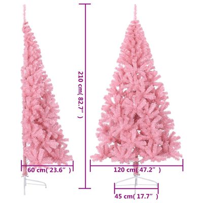 vidaXL Meia árvore de Natal artificial com suporte 210 cm PVC rosa