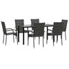 vidaXL 7 pcs conjunto de jantar p/ jardim vime PE cinzento