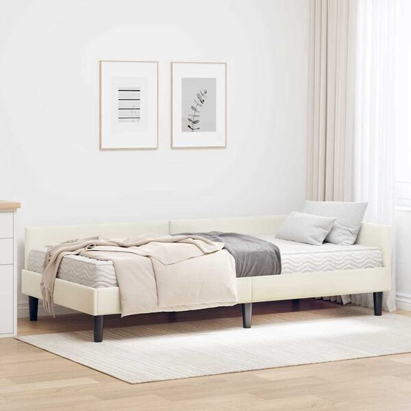 vidaXL Estrutura de Cama de Canto com Colch&atilde;o 2 pcs Creme Veludo