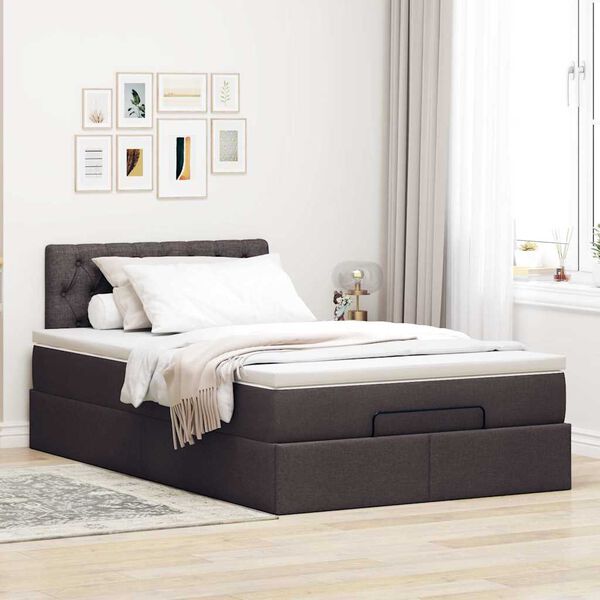 vidaXL Cama otomana com colch&atilde;o 120x200 cm tecido castanho escuro