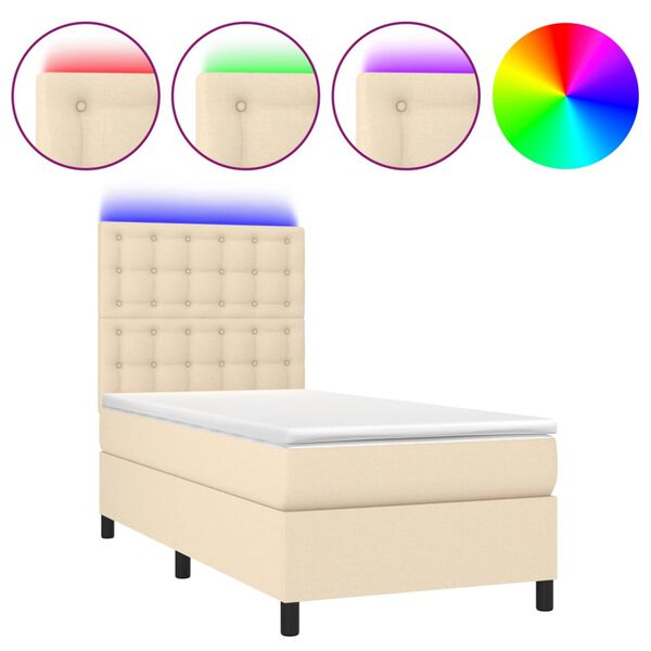 vidaXL Cama box spring c/ colch&atilde;o e LED 100x200 cm tecido cor creme