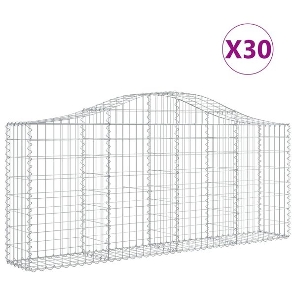 vidaXL Cestos gabi&atilde;o arqueados 30pcs 200x30x80/100cm ferro galvanizado