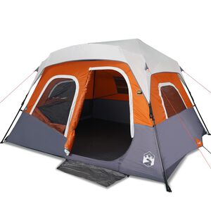 vidaXL Tenda familiar LED 6 p. liberta&ccedil;&atilde;o r&aacute;pida cinza-claro/laranja