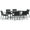 vidaXL 7 pcs conjunto de jantar p/ jardim c/ almofad&otilde;es vime PE e a&ccedil;o