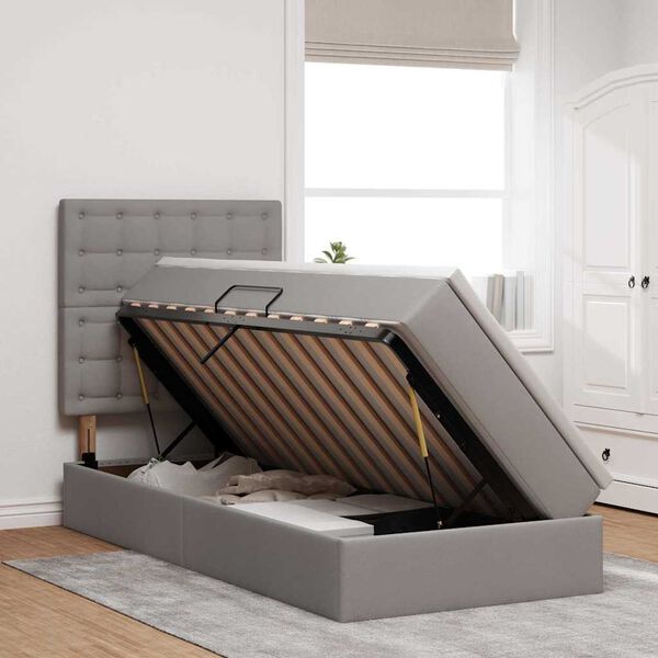 vidaXL Cama com arruma&ccedil;&atilde;o e LED Cinzento-acastanhado 100 x 200 cm