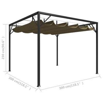 vidaXL Gazebo jardim telhado retrátil 3x3 m 180 g/m² cinza-acastanhado