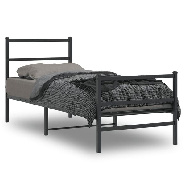 vidaXL Estrutura de cama com cabeceira e p&eacute;s 75x190 cm metal preto