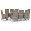 vidaXL 9 pcs conjunto de jantar p/ jardim c/ almofad&otilde;es vime PE cinza