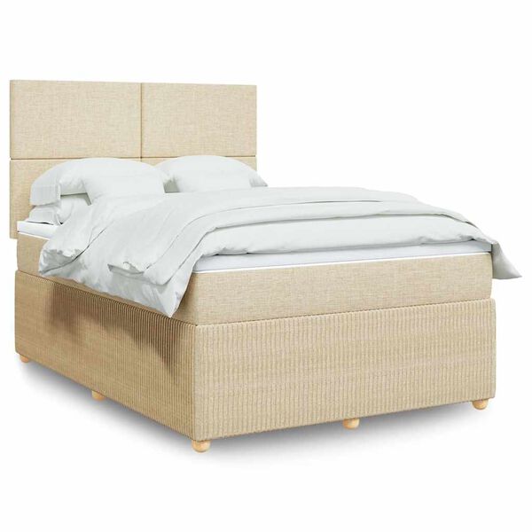 vidaXL Cama com molas/colch&atilde;o 160x200 cm tecido cor creme
