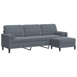 vidaXL Sof&aacute; de 3 lugares com apoio de p&eacute;s 210 cm veludo cinza-escuro