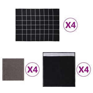 vidaXL Conjunto de panos de cozinha 12 pcs algod&atilde;o preto