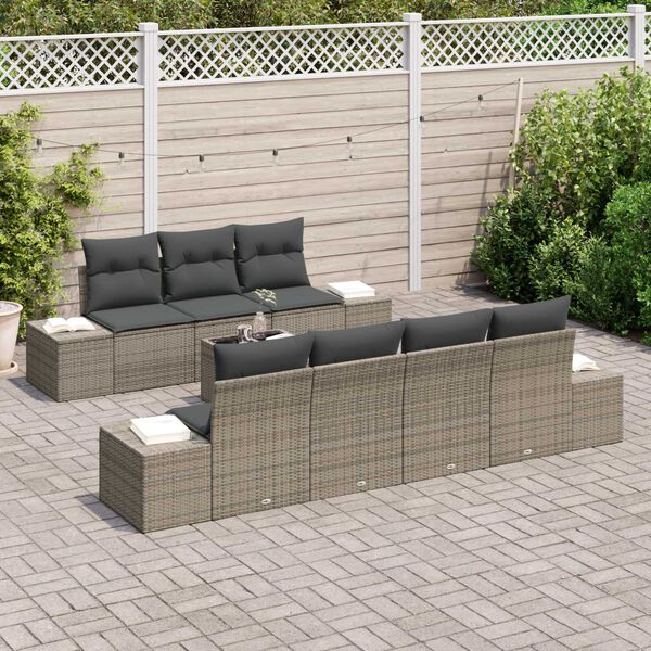 vidaXL Conjunto de Sof&aacute; de Jardim com almofada 8 pcs Cinzeto vime PE