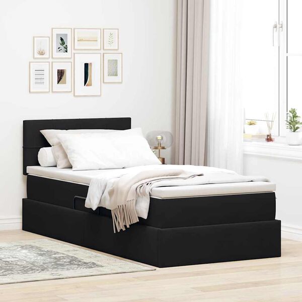 vidaXL Cama com Armazenamento com colch&atilde;o Preto 90 x 200 cm Veludo
