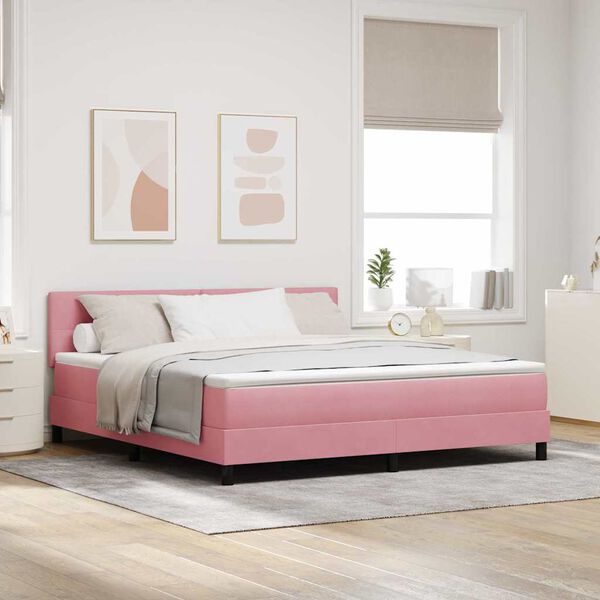vidaXL Cama Box com colch&atilde;o com cabeceira Rosa 180 x 200 cm Veludo