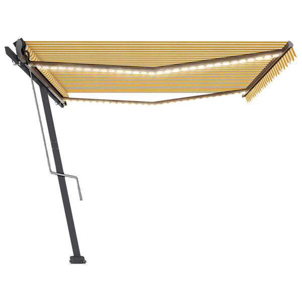 vidaXL Toldo autom. LED e sensor de vento 500x300 cm amarelo/branco