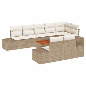 vidaXL Conjunto de Sof&aacute; de Jardim com almofada 9 pcs Bege vime PE