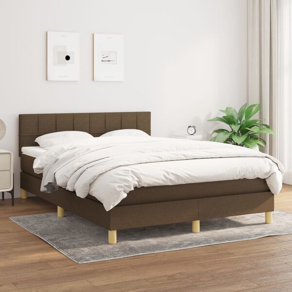 vidaXL Cama com molas/colch&atilde;o 140x190 cm tecido castanho-escuro