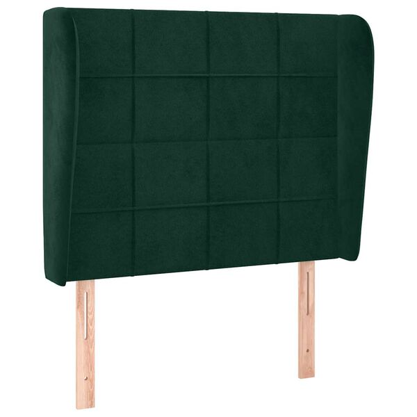vidaXL Cabeceira cama c/ abas veludo 103x23x118/128 cm verde-escuro
